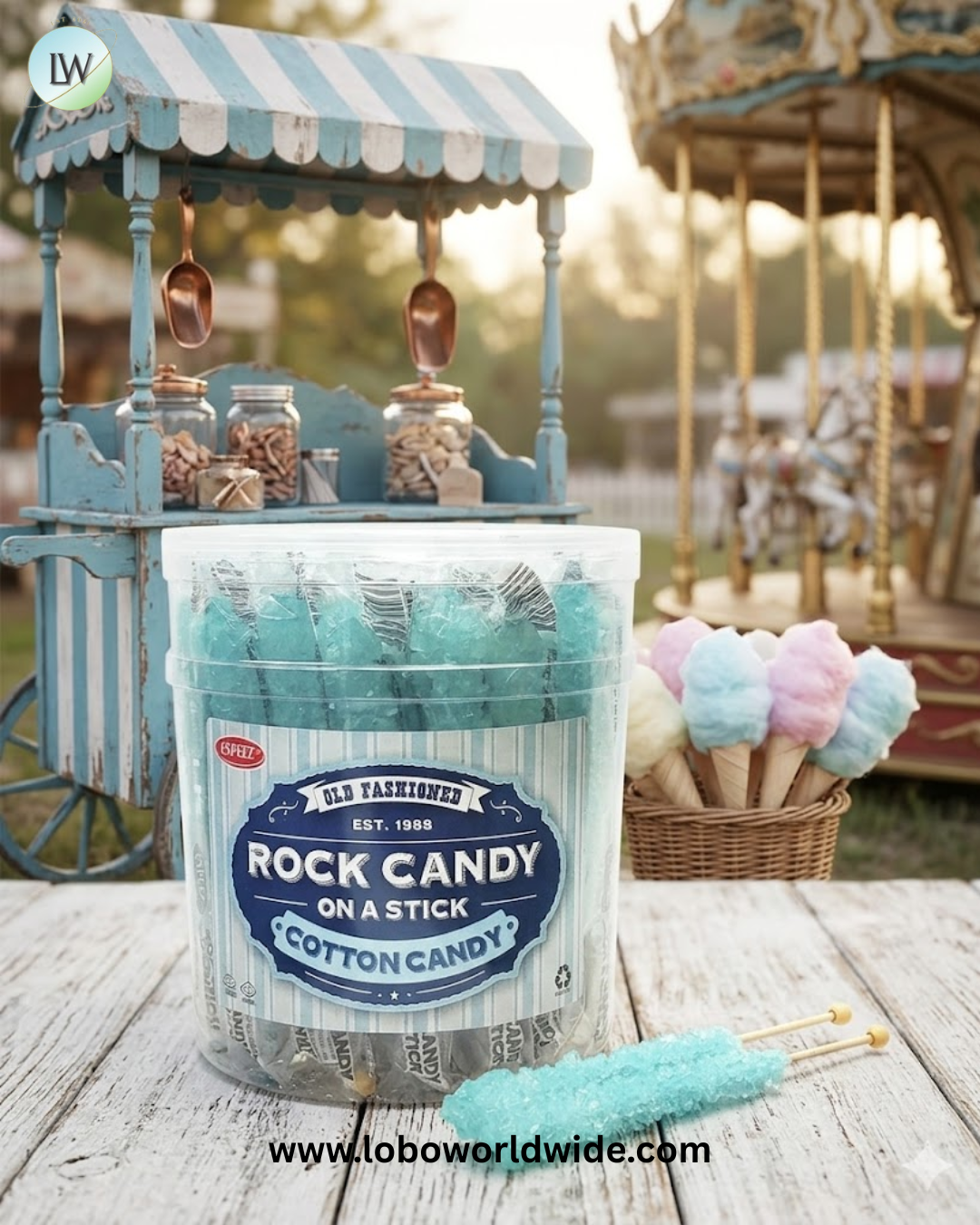 Light Blue Rock Candy Crystal Sticks Cotton Candy - 36ct Jar