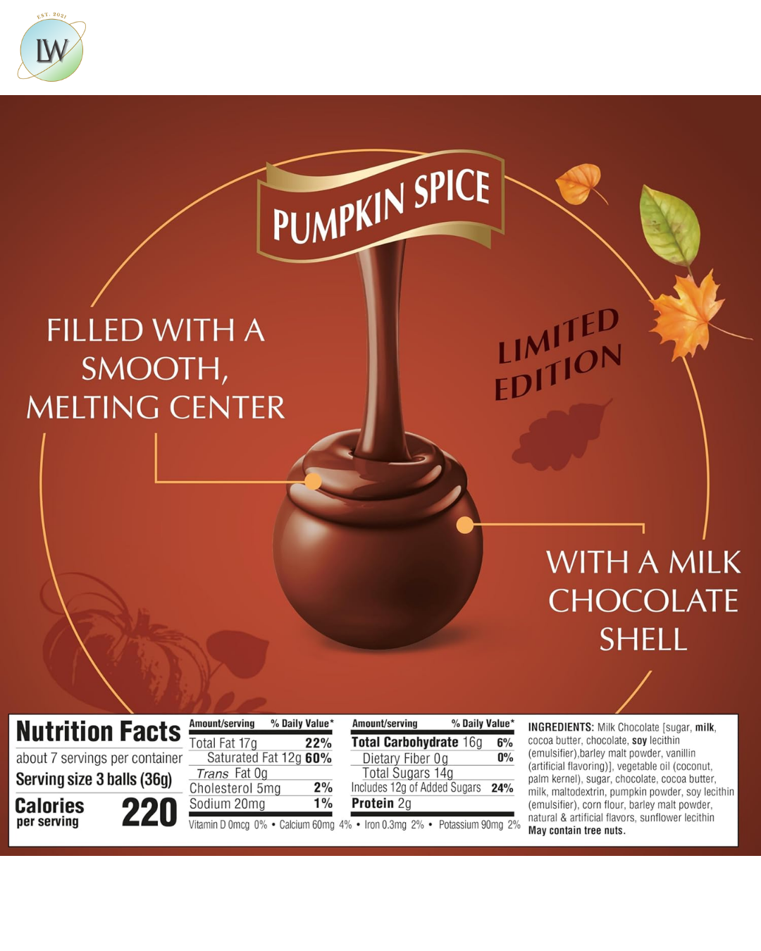 Lindt Lindor Milk Chocolate, Pumpkin Spice, 8.5 oz.