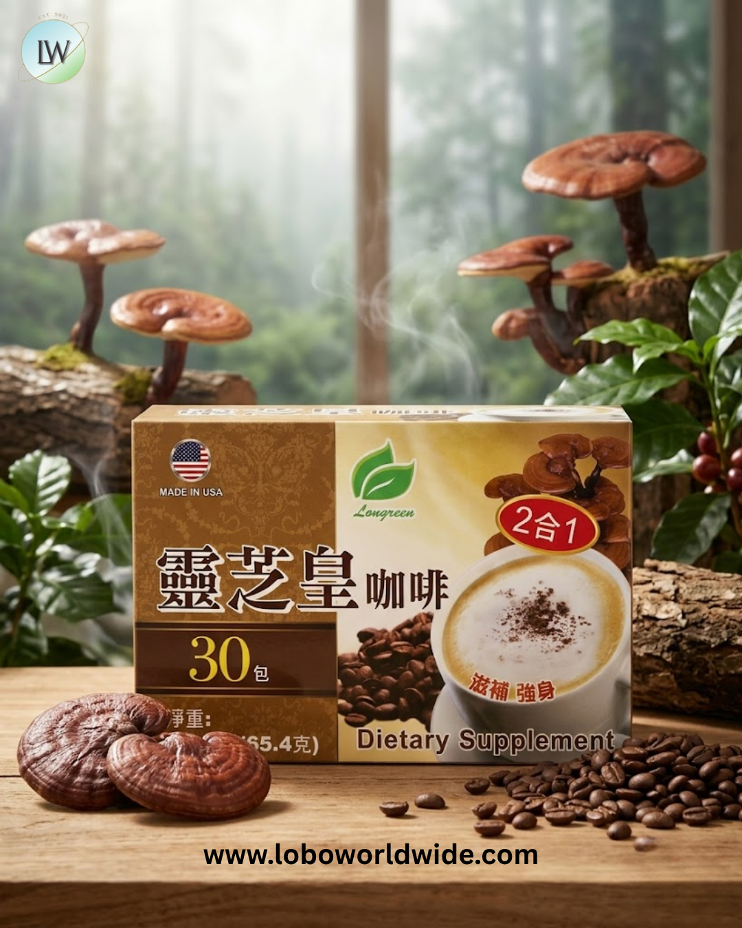 Longreen, 2 in 1 Reishi Coffee, 30 Bags, 2.3 oz (65.4 g) Each