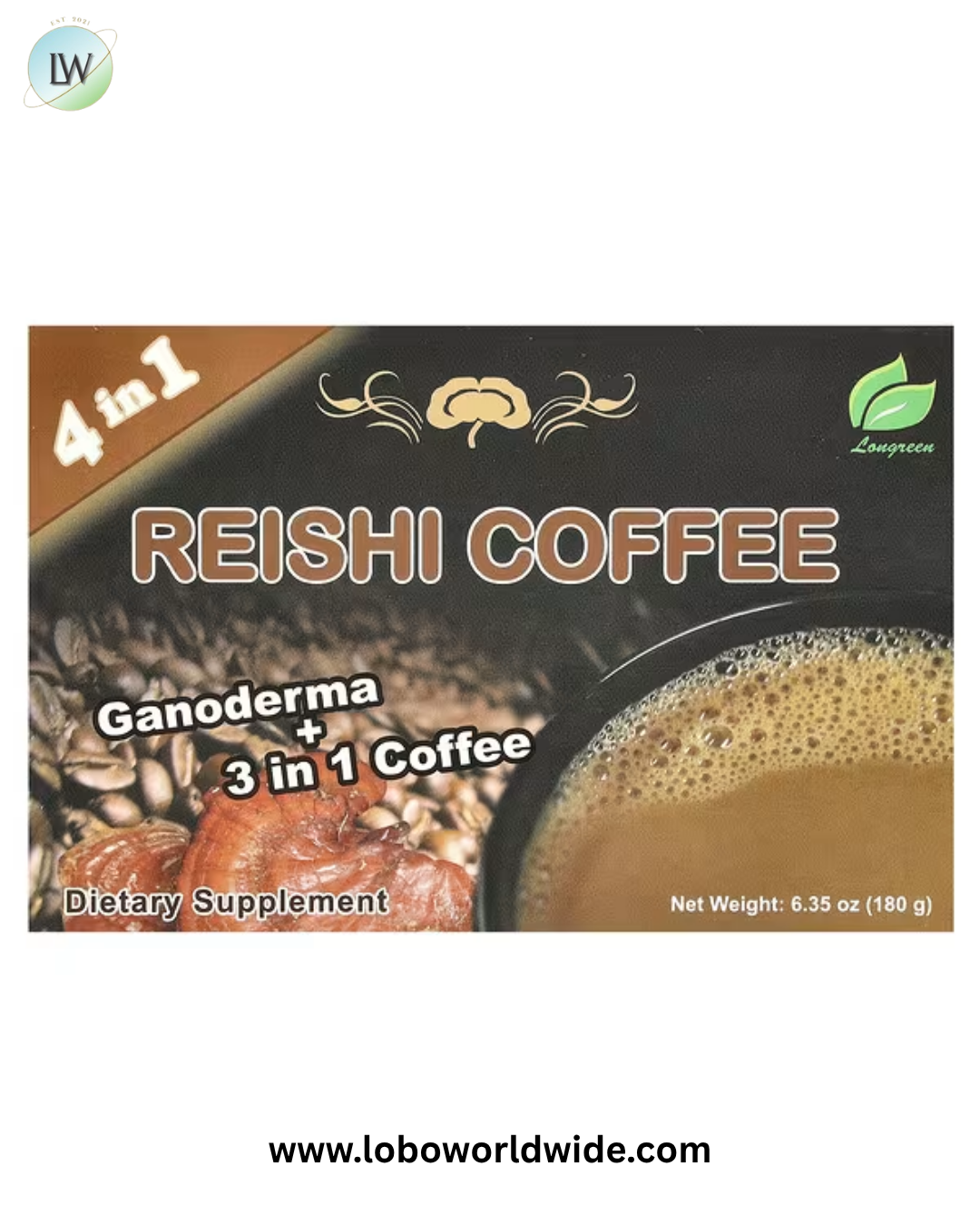 Longreen, 4 in 1 Reishi Coffee, 10 Sachets, 6.35 oz (180 g)
