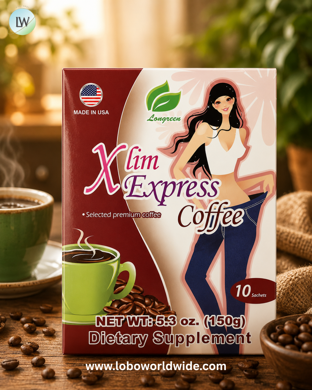 Longreen, Xlim Express Coffee, 10 Sachets, 5.3 oz (150 g)