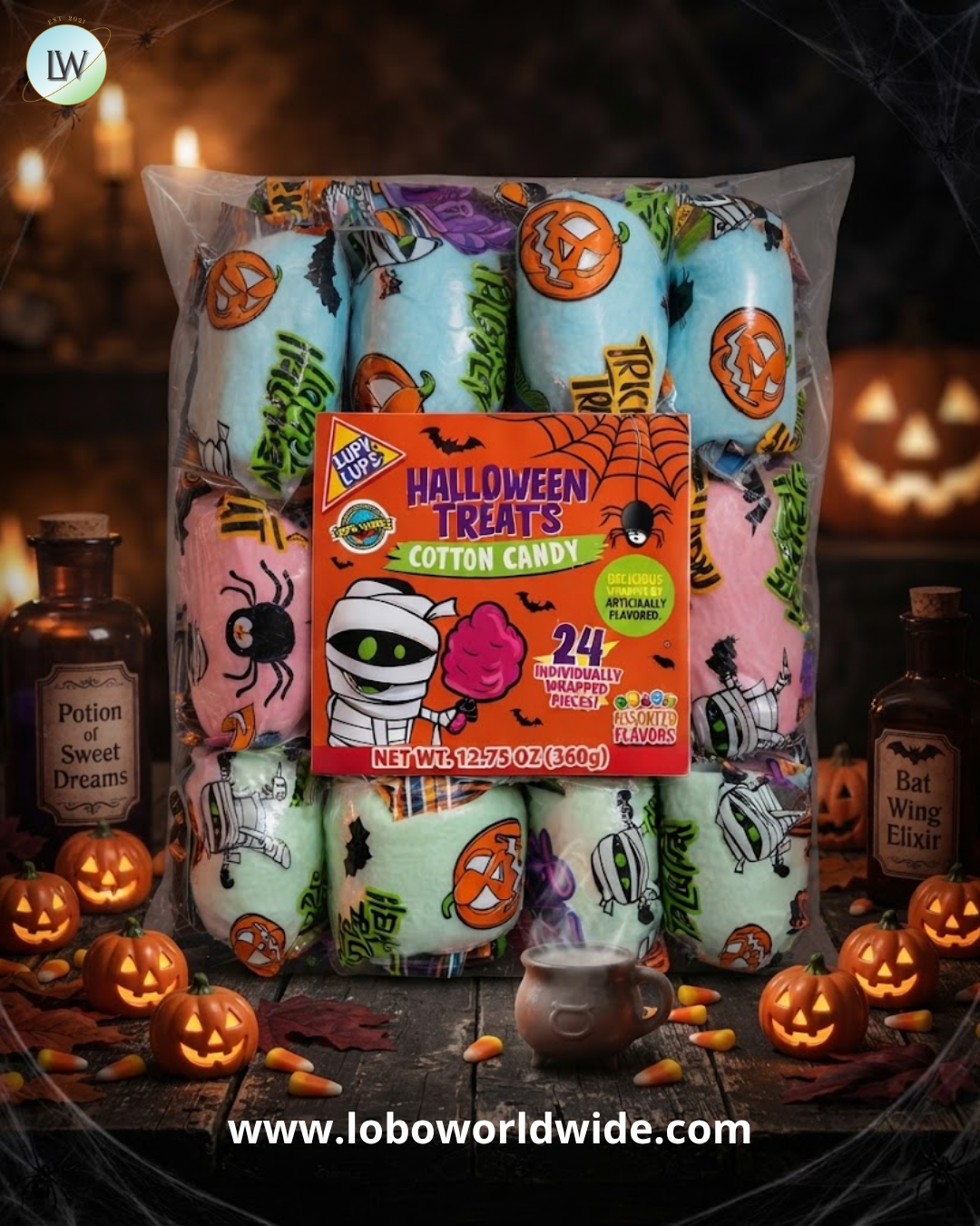 Lupy Lups! Cotton Candy Party Pack Halloween Edition, 0.5 oz, 24 pk.