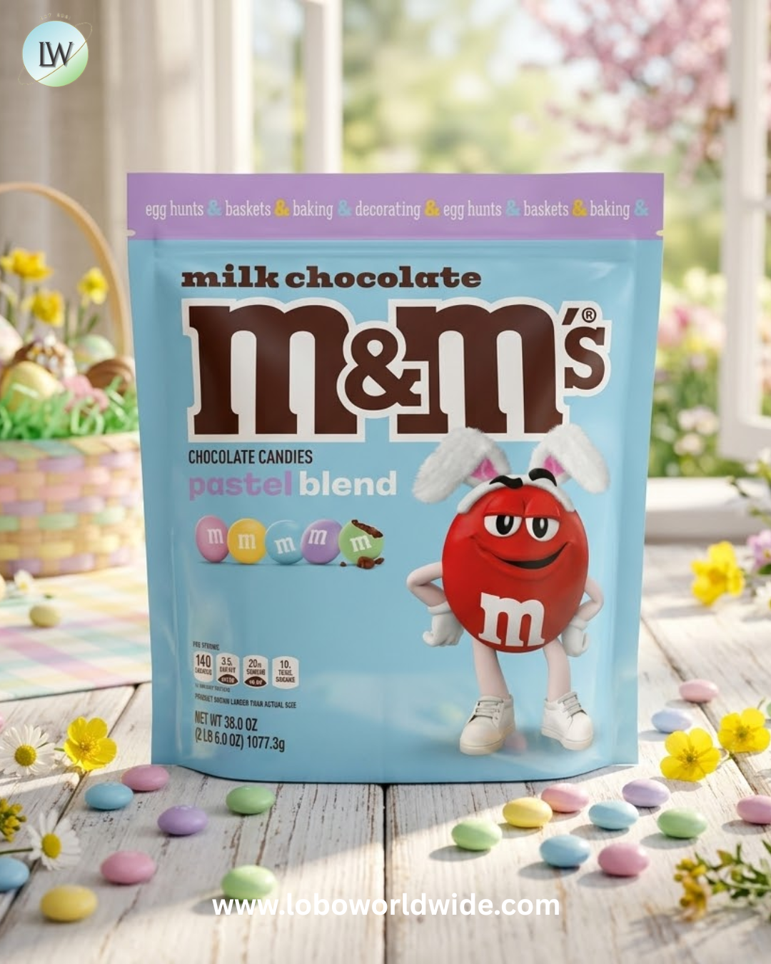 M&M'S Milk Chocolate Easter Candy, Pastel Blend, Chocolate Easter Basket Stuffers, Fill Eggs, 38 Ounce Bag