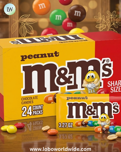 M&M'S Peanut Milk Chocolate Candy, Share Size, 3.27 oz., 24 pk.