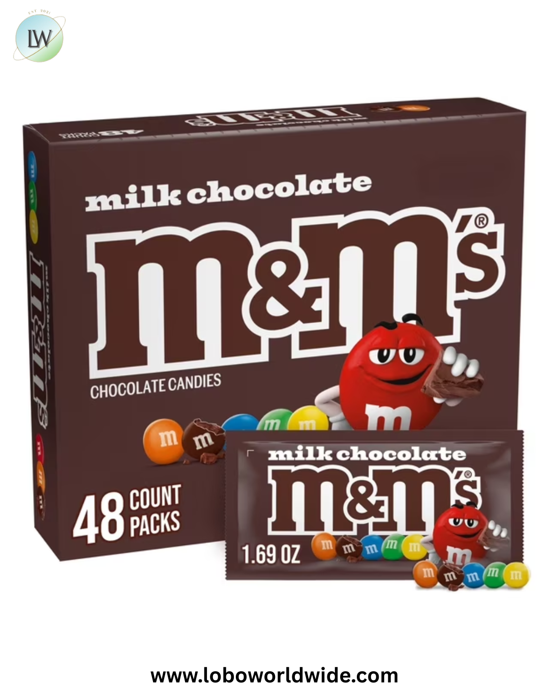 M&M'S Milk Chocolate Candy, Full Size, 1.69 oz., 48 pk.