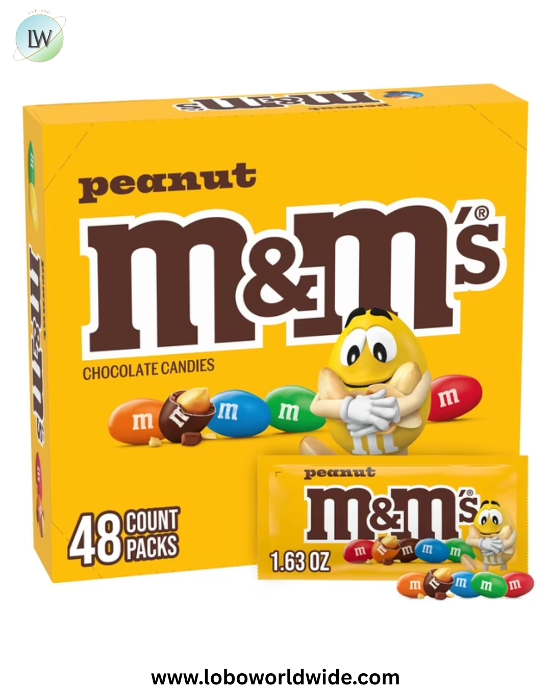 M&M'S Peanut Milk Chocolate Candy, Singles Size, 1.74 oz., 48 pk.