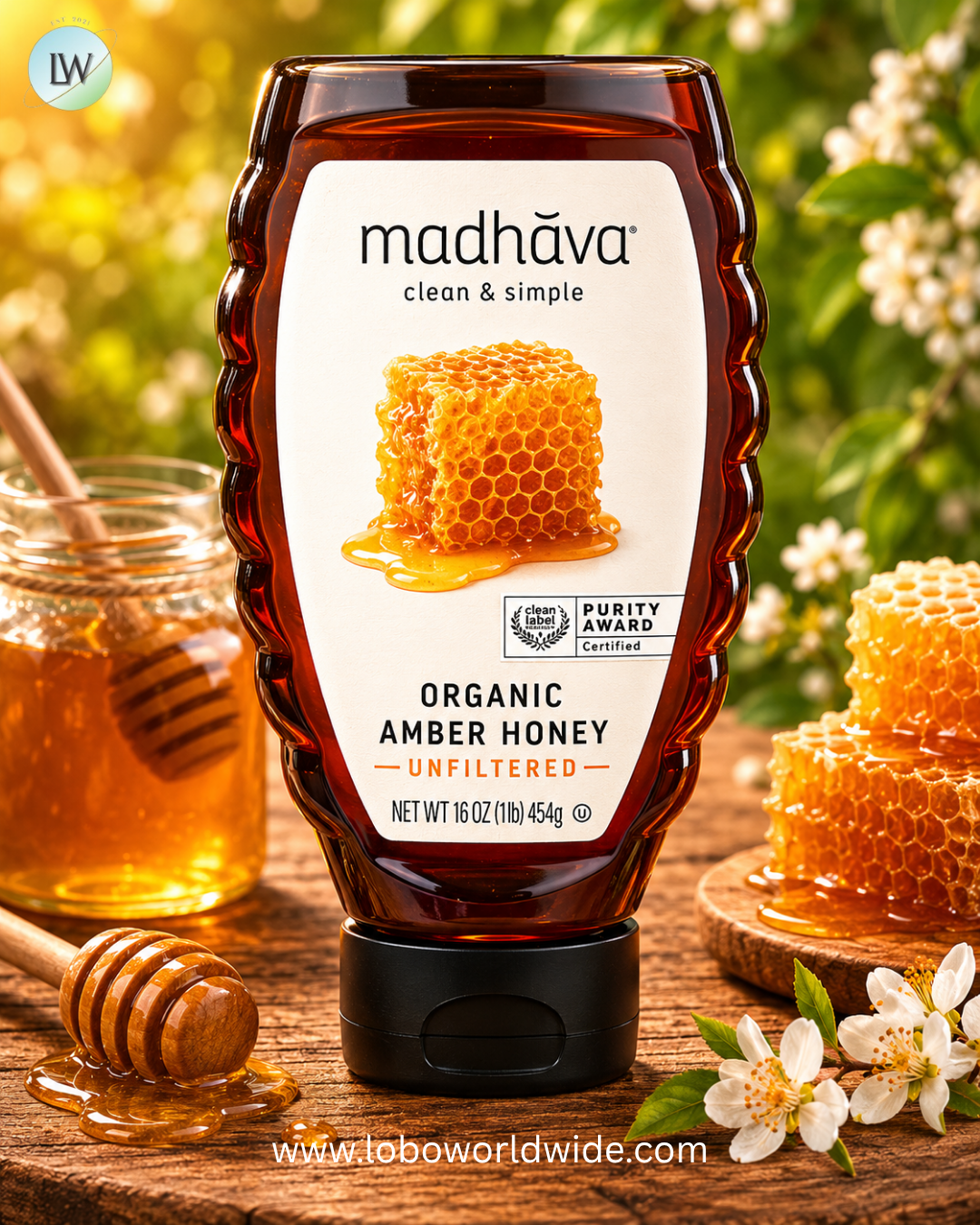Madhava, Organic Amber Honey, Unfiltered