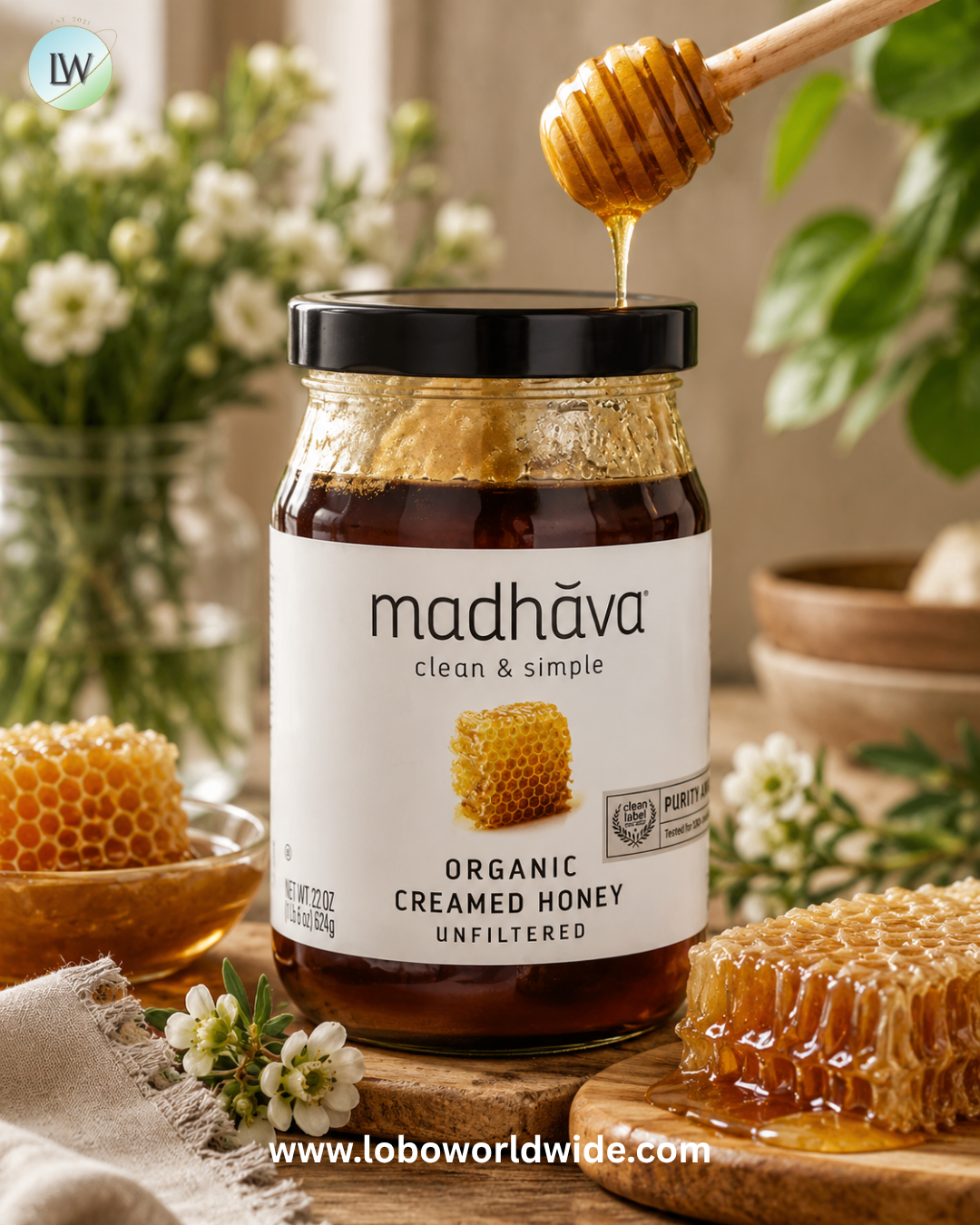 Madhava, Organic Creamed Honey, Unfiltered, 22 oz (624 g)