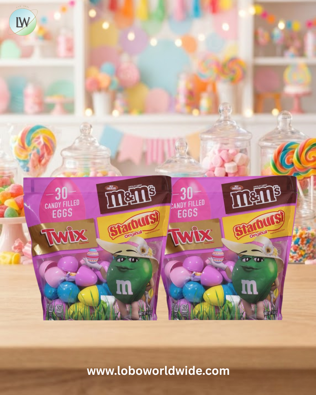 M&M’S, TWIX, and STARBURST in convenient Easter egg-shaped candies for a fun mix of flavors.