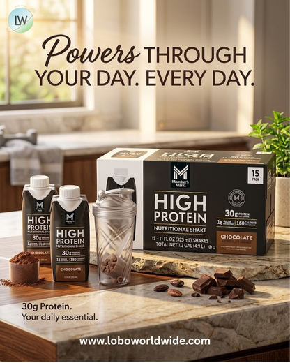Member's Mark 30g High Protein Nutritional Shake, Chocolate 11 fl. oz., 15 pk.