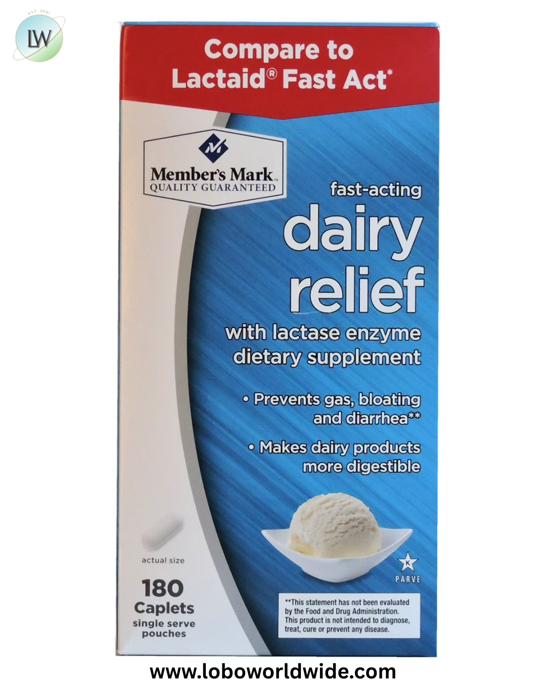 Member's Mark Fast-Acting Dairy Relief Caplets, 180 ct.