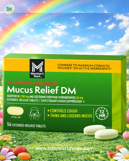 Member's Mark Maximum Strength Mucus-DM Guaifenesin and Dextromethorphan Hydrobromide Extended-Release Tablets, 1200 mg/60 mg, 56 ct.
