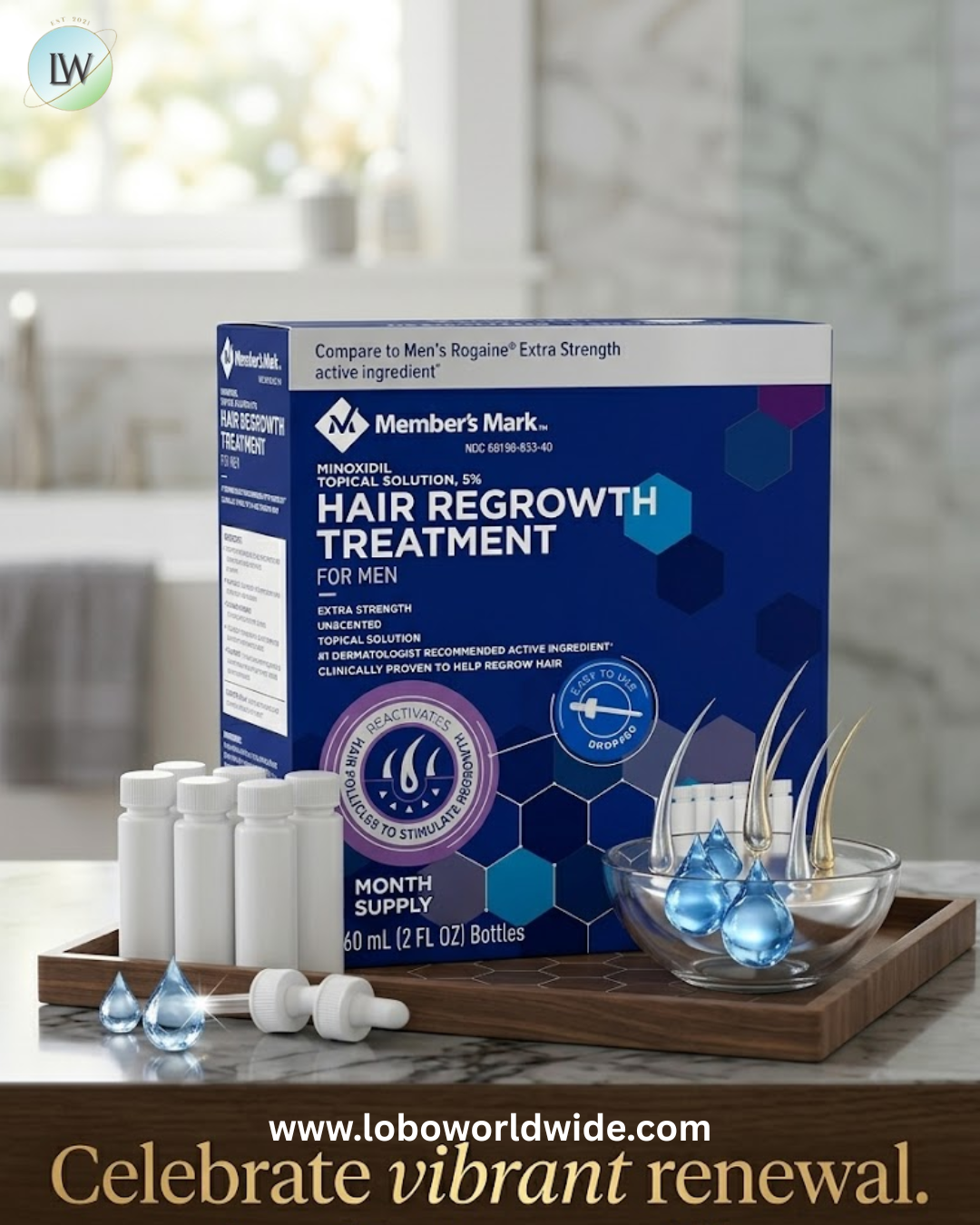 Member's Mark Minoxidil 5%, Hair Regrowth Treatment for Men, 2 fl. oz., 6 ct.