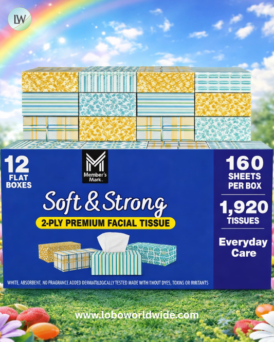 Member’s Mark Soft & Strong 2-Ply Premium Facial Tissues 12 Flat Boxes, 160 tissues/box