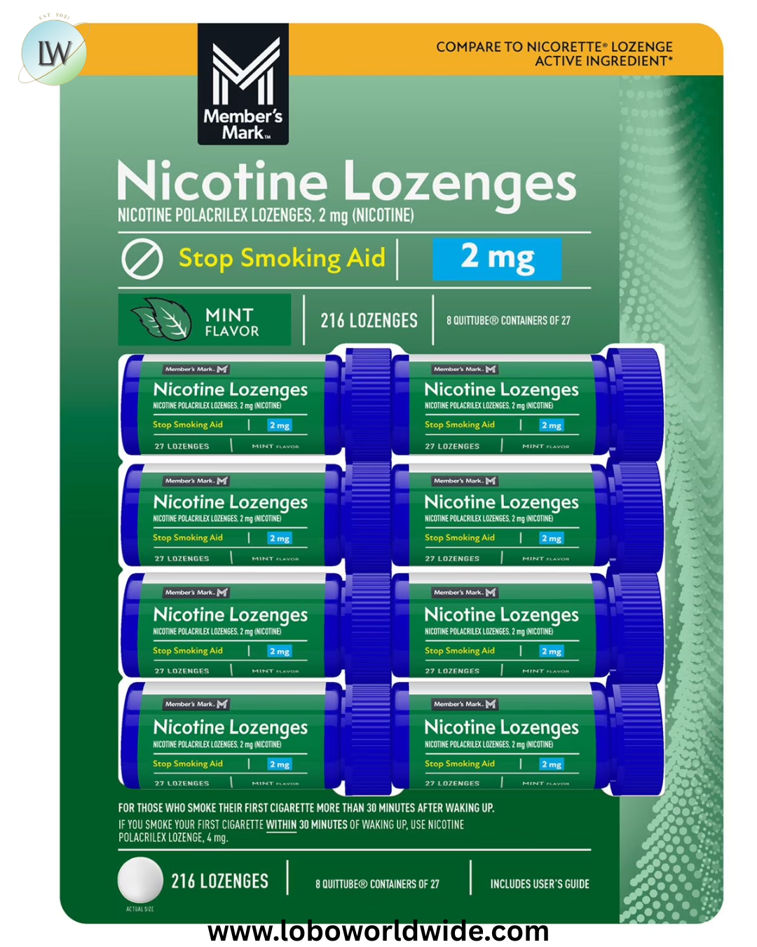 Member's Mark Nicotine Lozenge 2mg, Mint Flavor (27 ct., 8pk.)