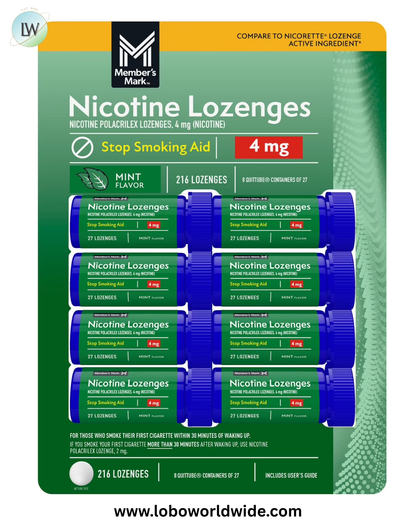 Member's Mark Nicotine Lozenge Mint Flavor 4 mg, 27 ct., 8pk.
