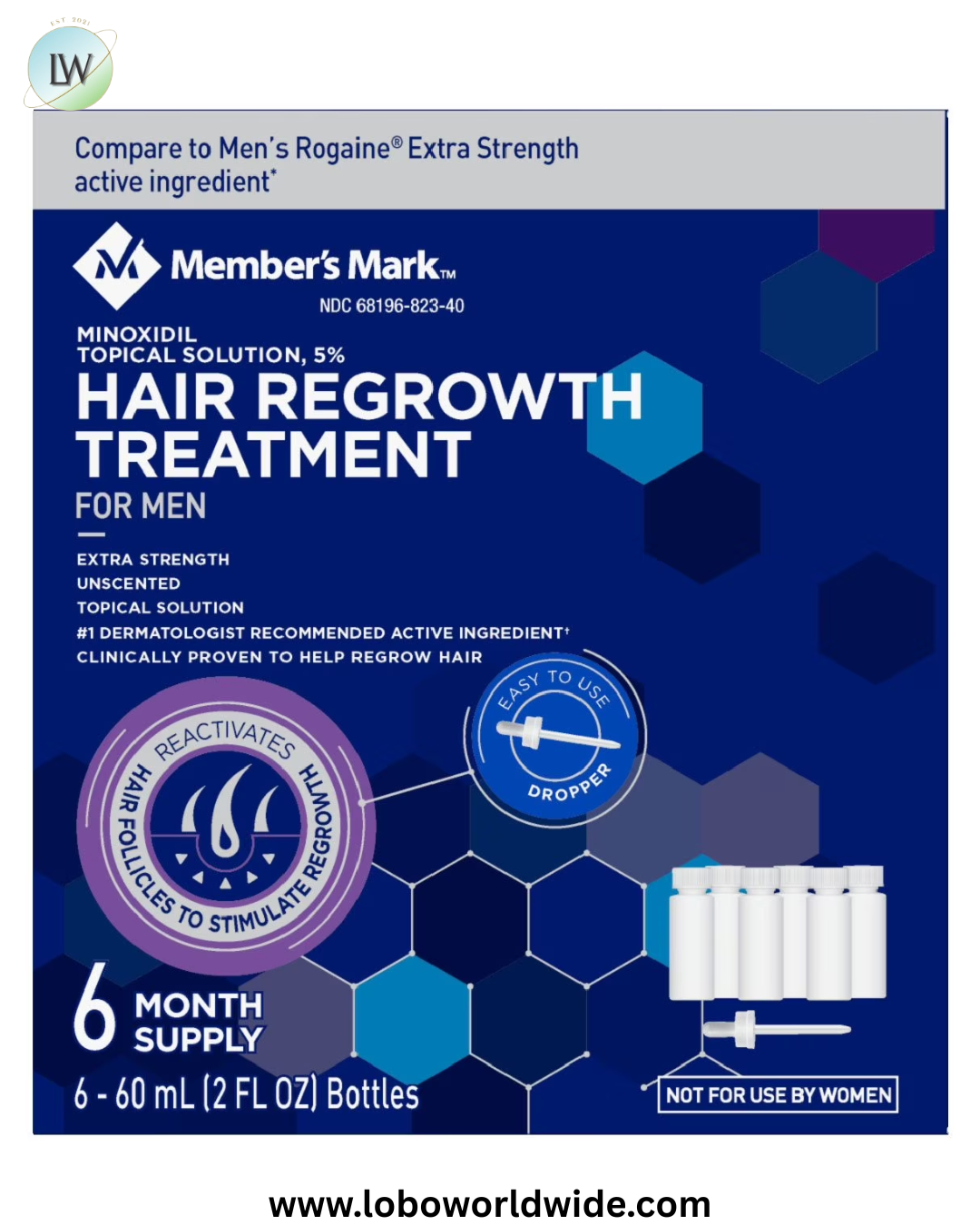 Member's Mark Minoxidil 5%, Hair Regrowth Treatment for Men, 2 fl. oz., 6 ct.