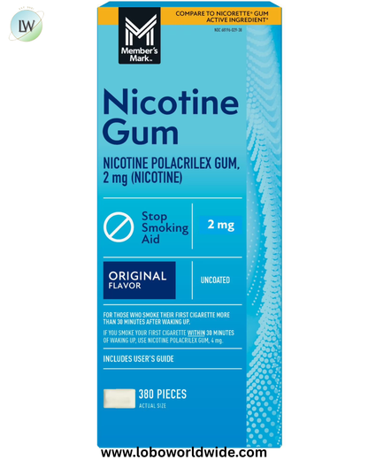 Member's Mark Nicotine Uncoated Gum, Original Flavor, 190 ct., 2 pk.