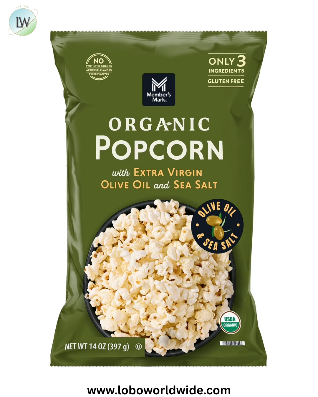 Member's Mark Organic Popcorn with Extra Virgin Olive Oil and Sea Salt, 14 oz.