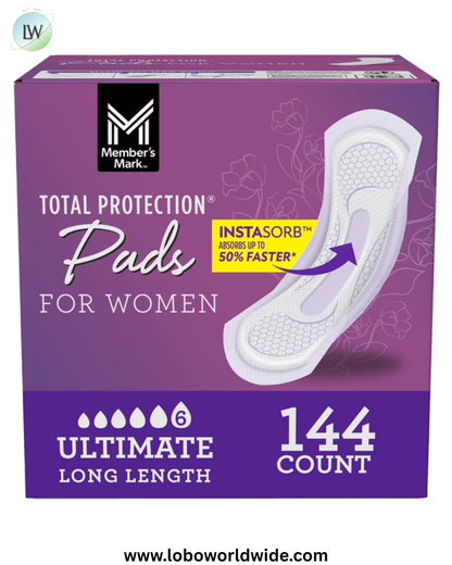 Member's Mark Total Protection Pads for Women, Ultimate Long, 6 Drop, 144 ct.