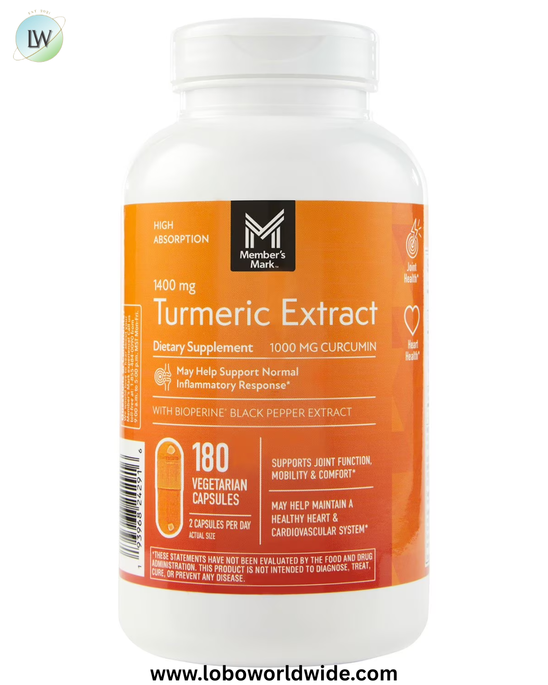 Member's Mark Turmeric Extract Dietary Supplement Capsules, 180 ct.