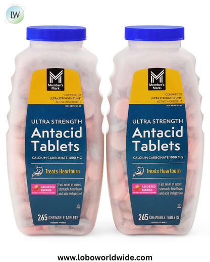 Member's Mark Ultra Strength Antacid Chewable Tablets, Assorted Berry, 265 ct./pk., 2 pk.