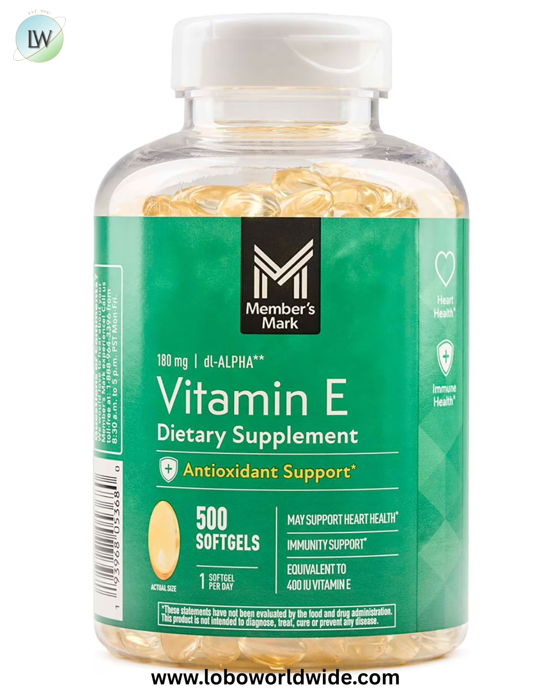 Member's Mark Vitamin E Softgels, 180 mg, 500 ct.