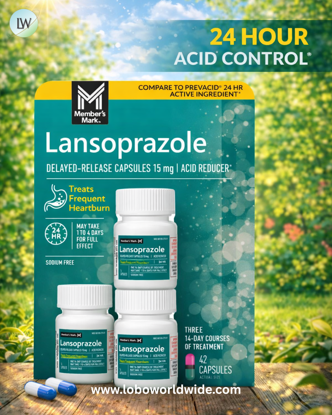 Members Mark Lansoprazole Delayed Release Capsules, 15 mg, 42 ct.