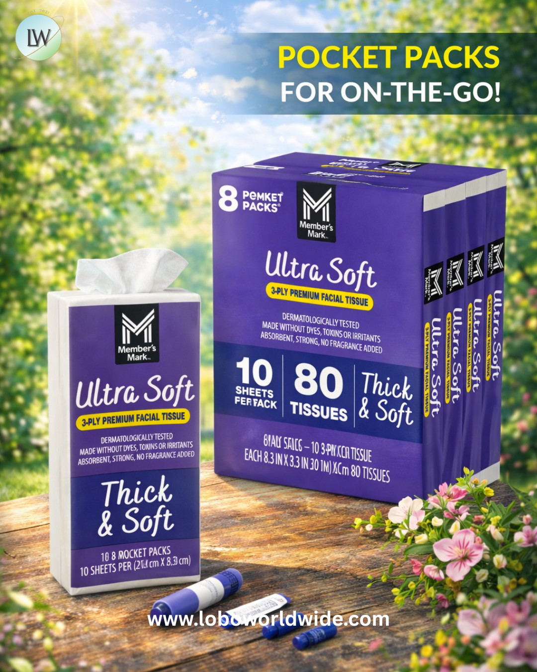 Members Mark Ultra Soft Pocket Pack Facial Tissue, 96 pks., 10 tissues/pk.