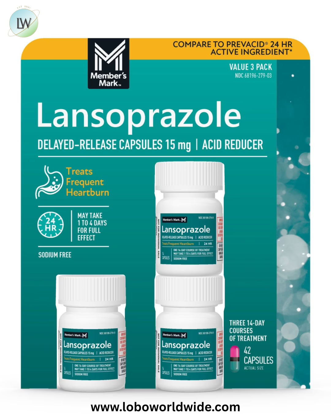 Members Mark Lansoprazole Delayed Release Capsules, 15 mg, 42 ct.