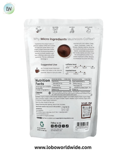 Micro Ingredients, Organic Mushroom Coffee, Arabica, Instant, 14 oz (396 g)