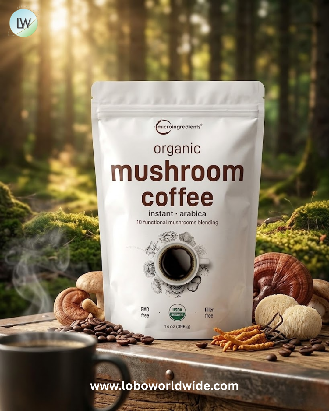 Micro Ingredients, Organic Mushroom Coffee, Arabica, Instant, 14 oz (396 g)