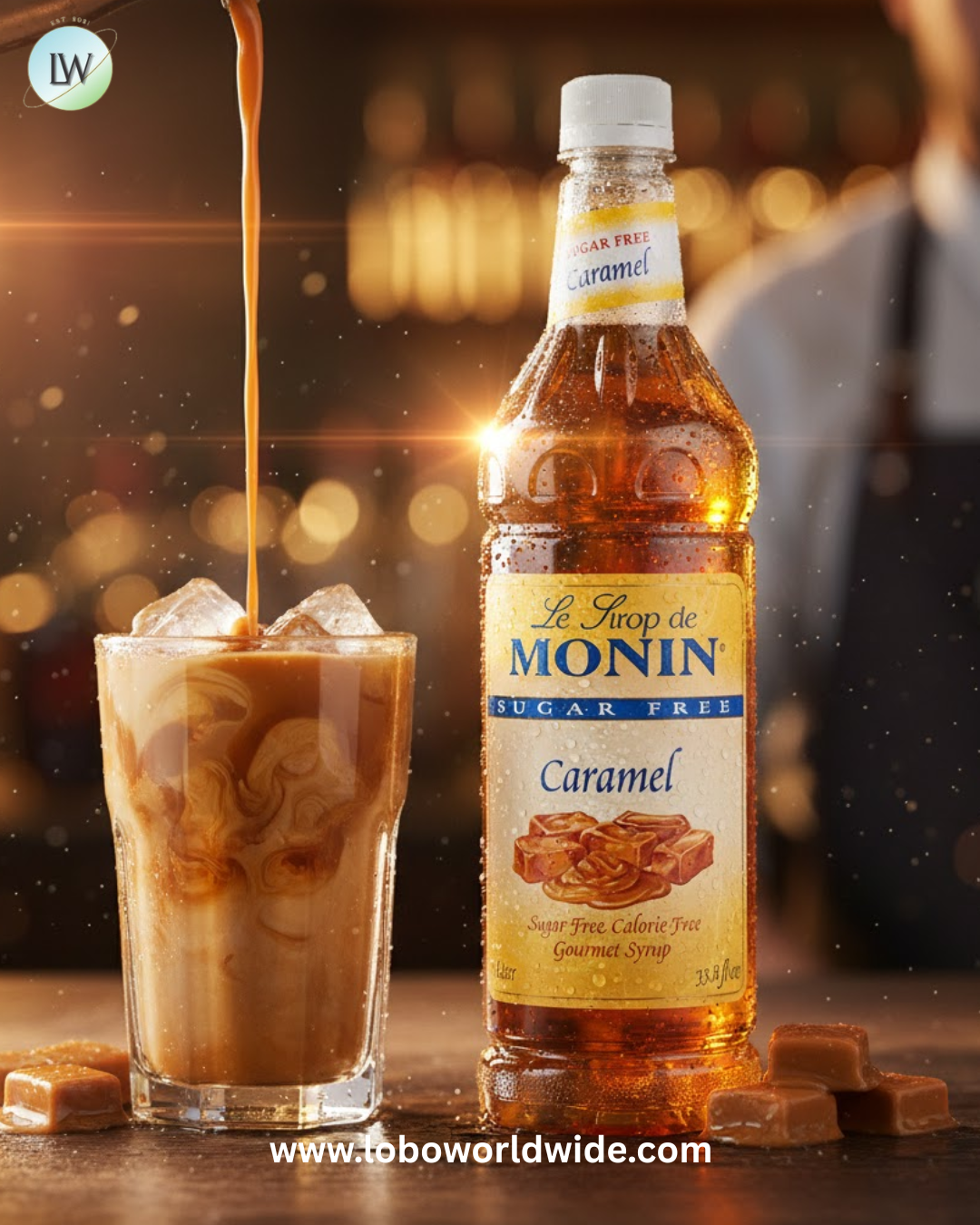 Monin Sugar Free Caramel Flavoring Syrup 1 Liter