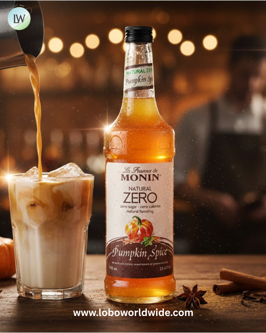 Monin Zero Calorie Natural Pumpkin Spice Flavoring Syrup 750 mL(Various Sizes)
