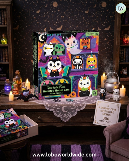 Mudpuppy Haunted House Cats Glow in the Dark Puzzle – 300 Piece