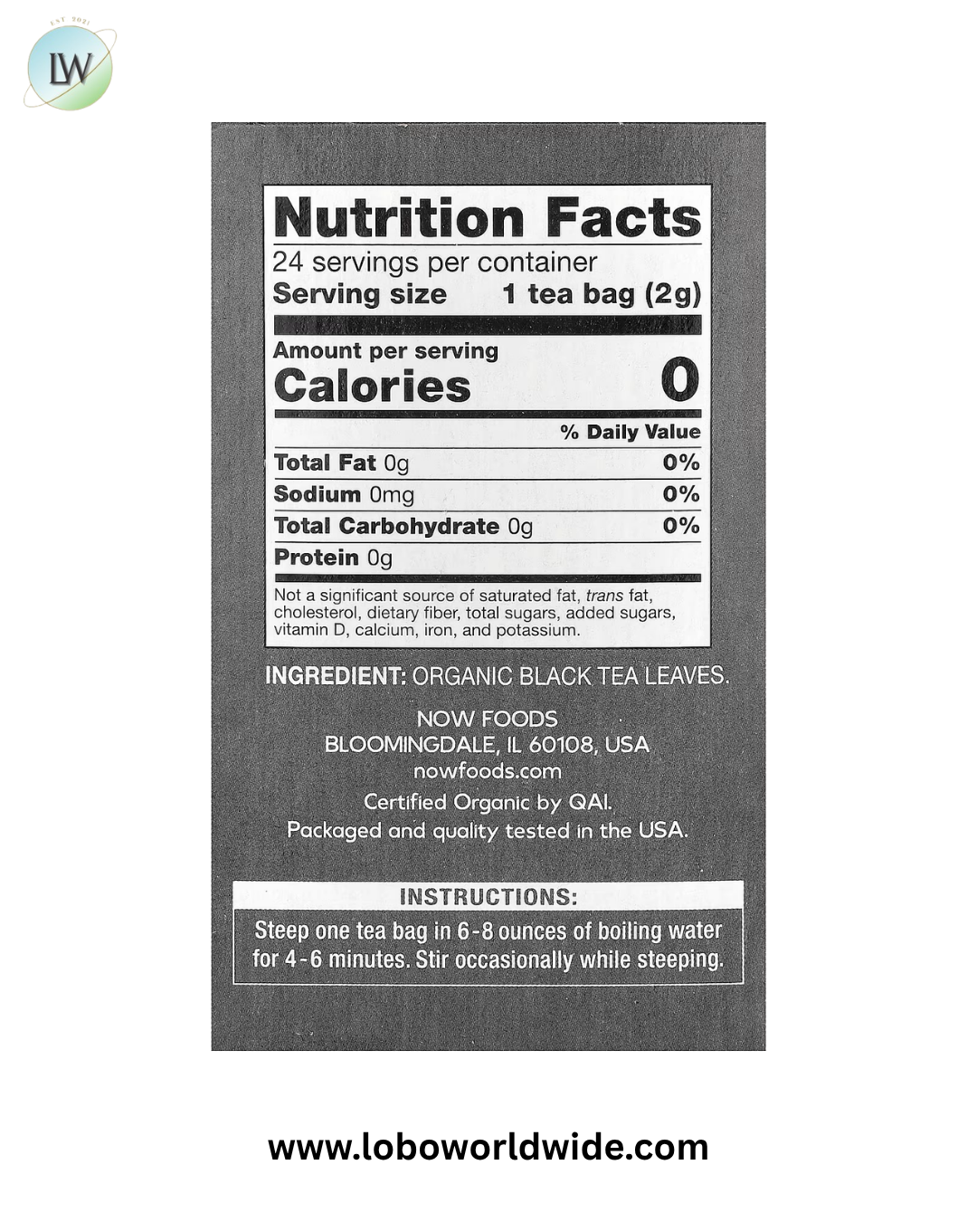 NOW Foods, Organic Black Tea, 24 Tea Bags, 1.7 oz (48 g)