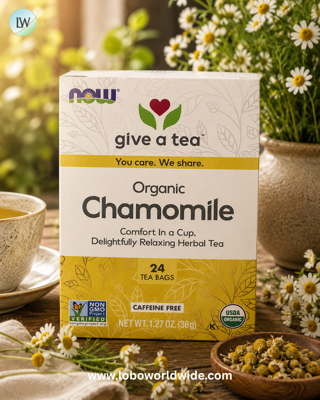 NOW Foods, Organic Chamomile Tea, Caffeine Free, 24 Tea Bags, 1.27 oz (36 g)