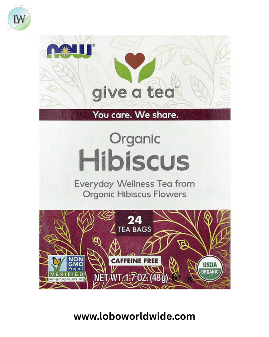 NOW Foods, Organic Hibiscus Tea, Caffeine Free, 24 Tea Bags, 1.7 oz (48 g)