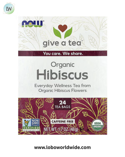 NOW Foods, Organic Hibiscus Tea, Caffeine Free, 24 Tea Bags, 1.7 oz (48 g)