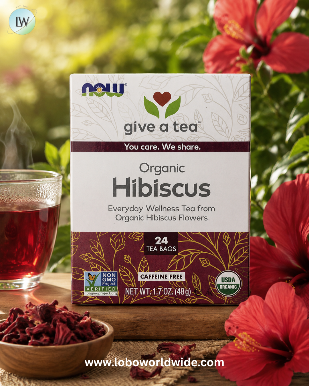 NOW Foods, Organic Hibiscus Tea, Caffeine Free, 24 Tea Bags, 1.7 oz (48 g)
