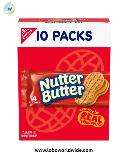 NUTTER BUTTER Peanut Butter Sandwich Cookies, 10 Snack Packs (4 Cookies Per Pack)