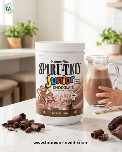 NaturesPlus, Spiru-Tein® Junior, Nutritious Thick Shake Mix For Kids, Chocolate, 1 lb (450 g)