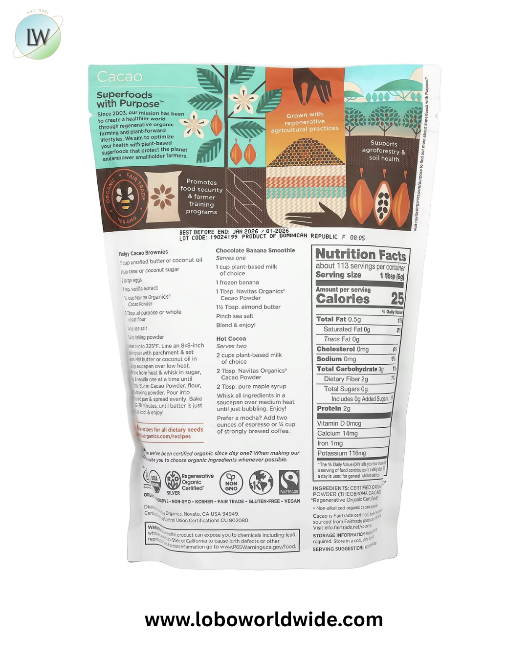 Navitas Organics, Organic Cacao Powder, Unsweetened