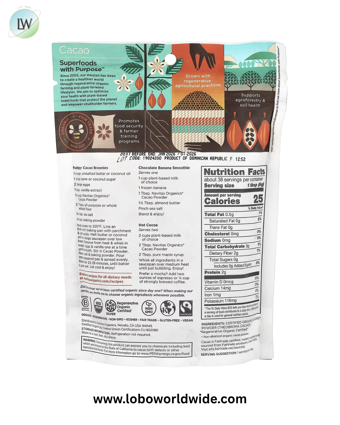 Navitas Organics, Organic Cacao Powder, Unsweetened