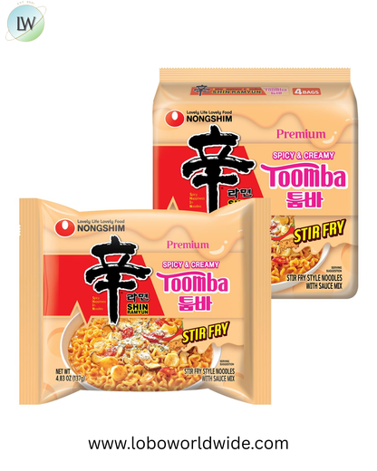 Nongshim Shin Ramyun Toomba Noodles, Creamy Korean Mac and Cheese Style Noodles, Gentle Kick of Spice, Korean Stir Fry Style Instant Noodles, 4.83 oz (Pack of 4), Packaging May Vary.