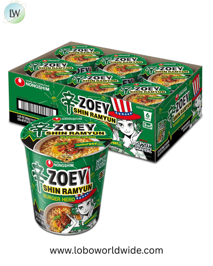 Nongshim Shin Ramyun, Instant Noodle Cup, Hamburger Taste, 3.35 oz (Pack of 6)