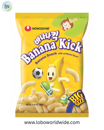 Nongshim Banana Kick Big Bag, Sweet and Crunchy Banana Flavored Corn Puff Snack, 6.34 oz