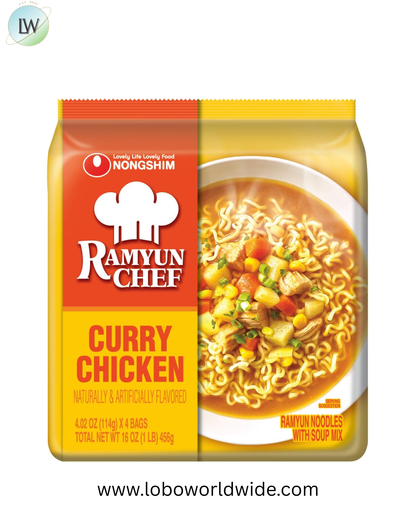 Nongshim Ramyun Chef, Instant Ramyun Noodles with Soup Mix, Curry Chicken, 4.02 Oz (Pack of 16)