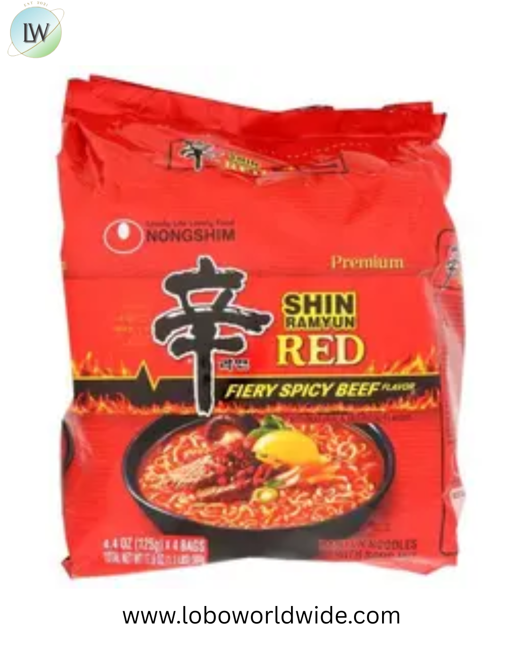 Nongshim Fiery Spicy Beef Flavor Shin Ramyun Red Noodles with Soup Mix