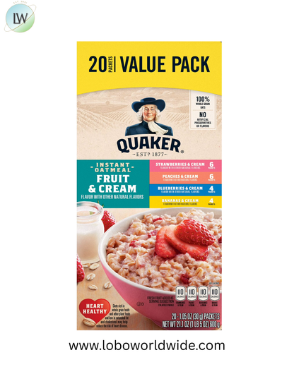 Quaker Instant Oatmeal, Fruit & Cream Variety Pack, 20 Packets